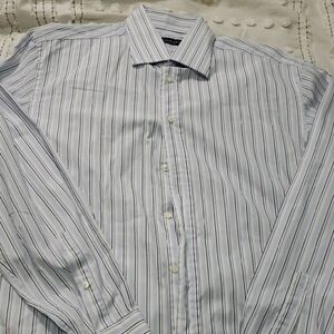 Canali Blue and White Dress Shirt Vertical Striped Pattern